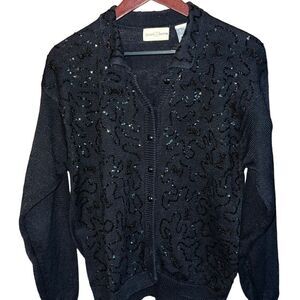 Jaclyn Smith black holiday cardigan with sequin bows women’s large